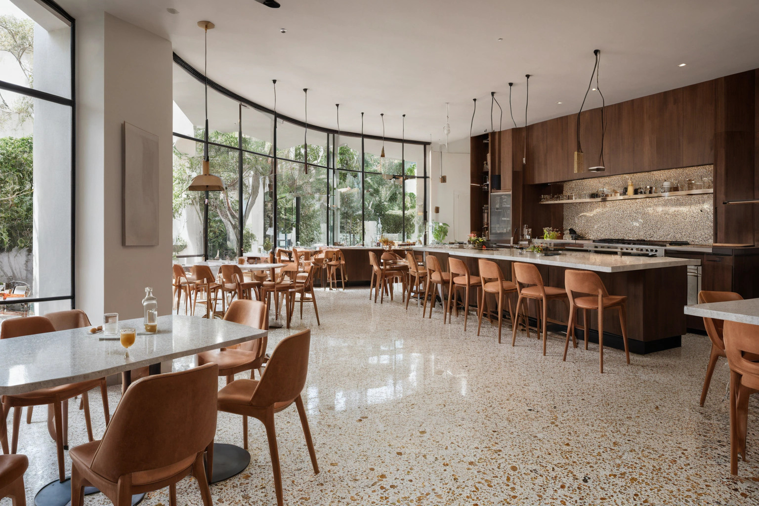 Italian bistro interior with sculptural seating